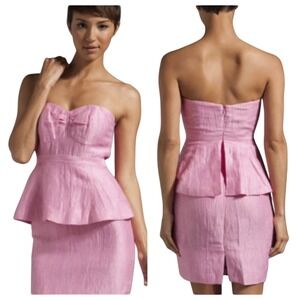 Tracy Reese Pink Textured Peplum Strapless Sweetheart Cocktail Dress Size 0